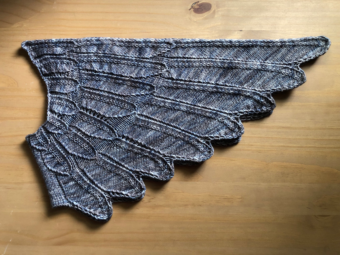 Wingspan, Size A. A knitted shawl designed to look like wings.